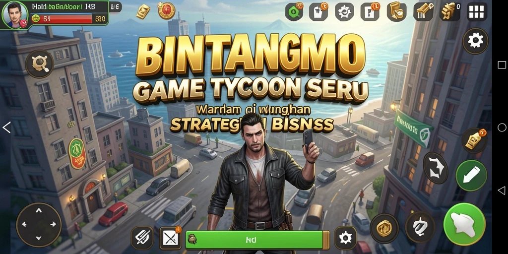Screenshot gameplay BINTANGMPO menampilkan pembangunan bisnis yang strategis.
