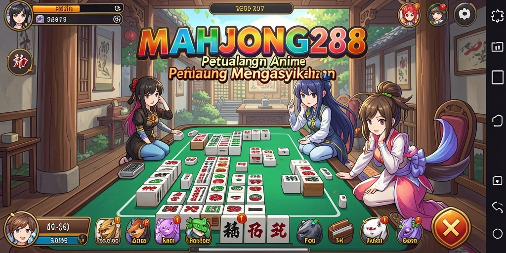Screenshot gameplay MAHJONG288 dengan karakter Anime yang hidup.