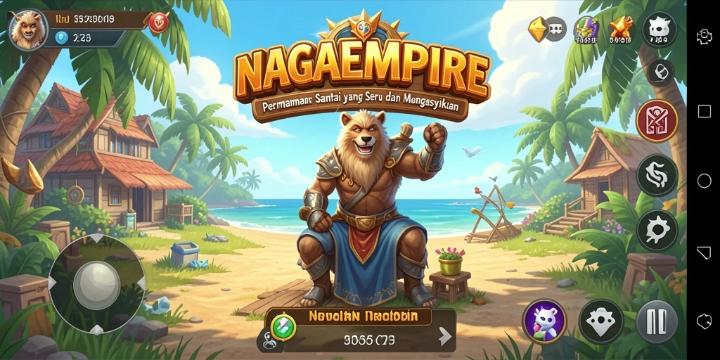 Tampilan gameplay NAGAEMPIRE dengan karakter karismatik dan lingkungan yang menawan.