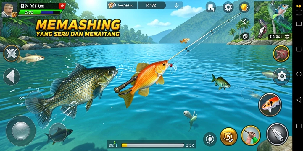 Tampilan gameplay menarik dengan pengalaman memancing yang mendebarkan.