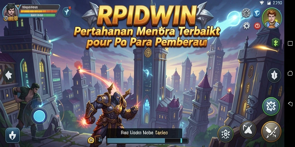 Screenshot gameplay RPIDWIN menampilkan serangan menara pertahanan.