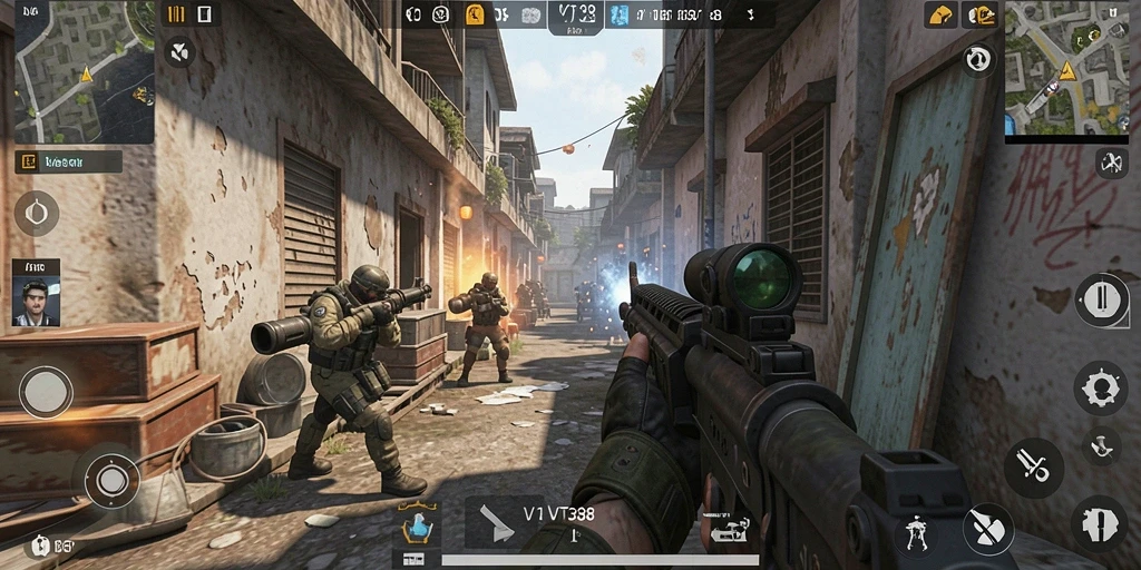Tampilan aksi menegangkan dalam permainan FPS VT38.